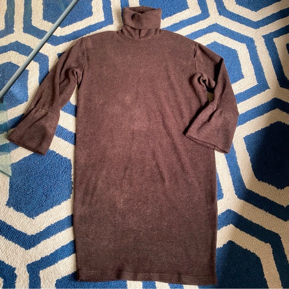🤎 LILA KASS BROWN WOOL BLEND TURTLENECK LONG SLEEVE LOOSE FIT DRESS! - Picture 7 of 13